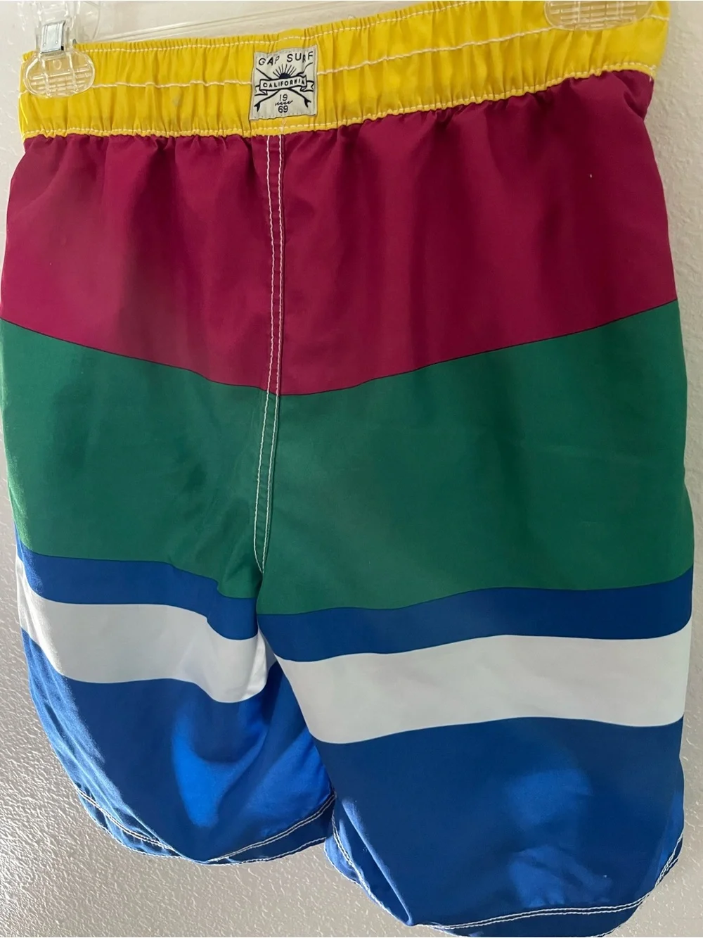 GAP Boys Colorblock Stripe Swim Trunks - Yellow, Red, Green, Blue, White